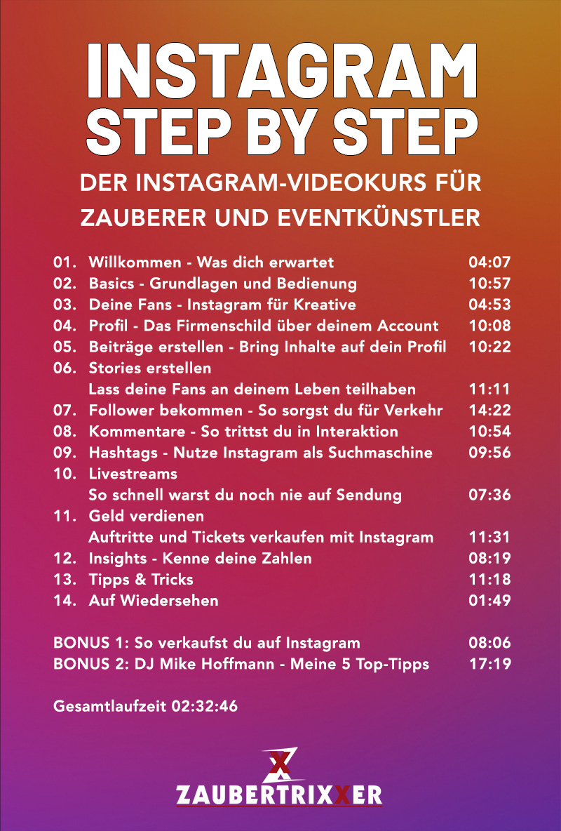 Instagram Step by Step – Kursinhalt Übersicht